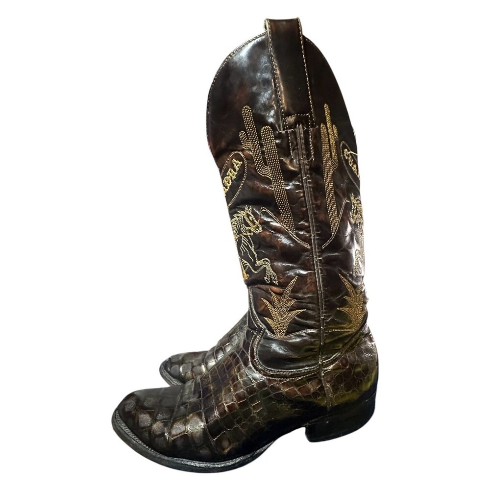 Cuadra Western Mex 26 Sz 8 Mens Boots Lizard Skin Dark Brown Distressed Cowboy